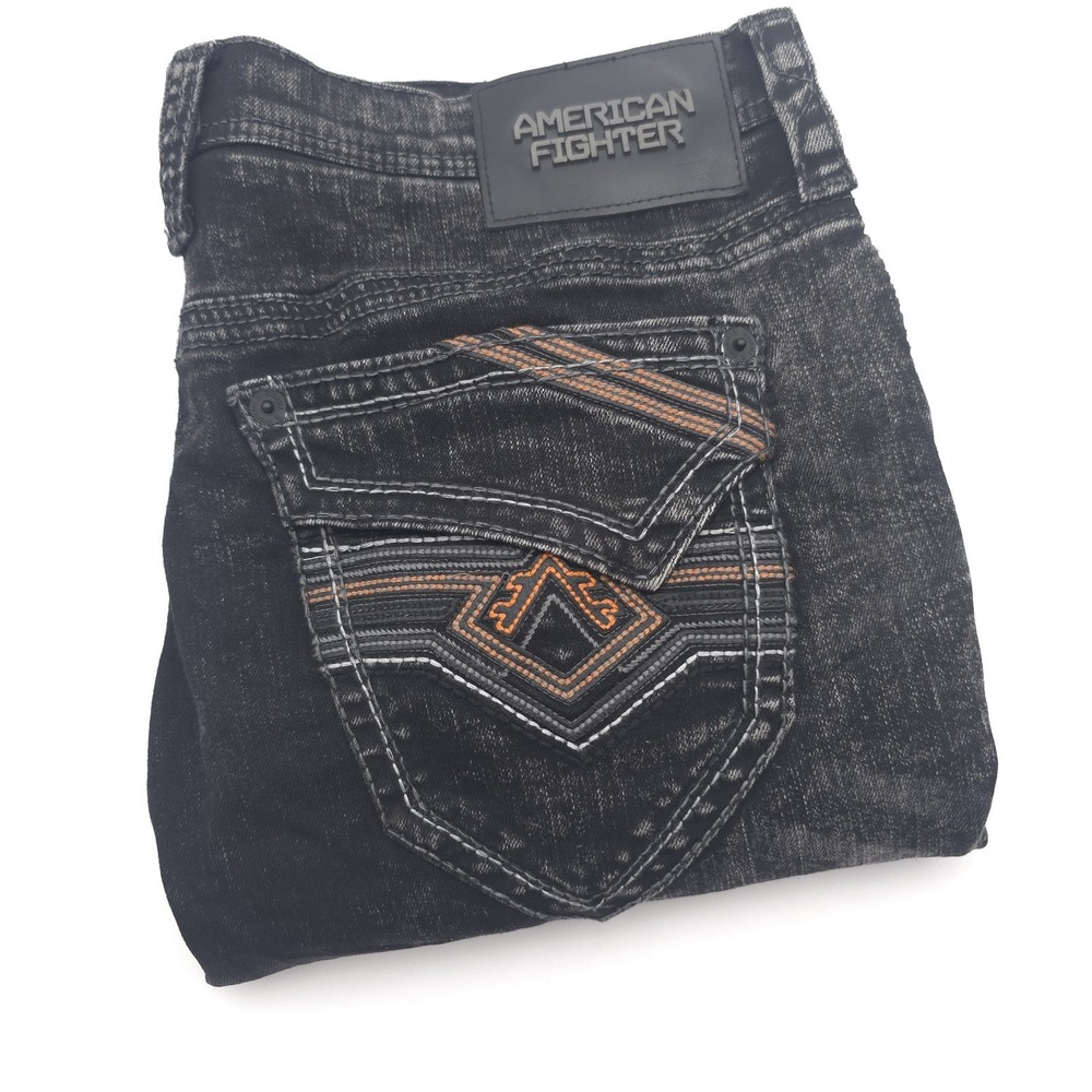 American Fighter Jeans Men's 34x33 Black Striker Relaxed Straight Distressed